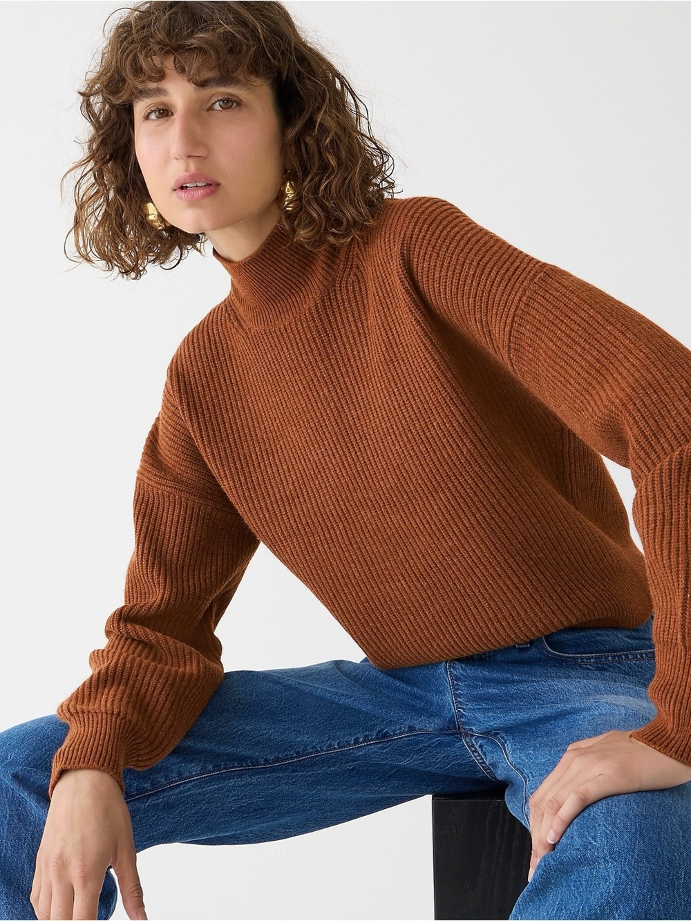 J. Crew Ribbed Turtleneck Sweater in Chestnut
